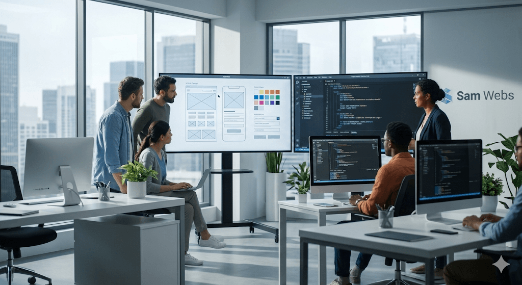 Global team collaborating on a digital project