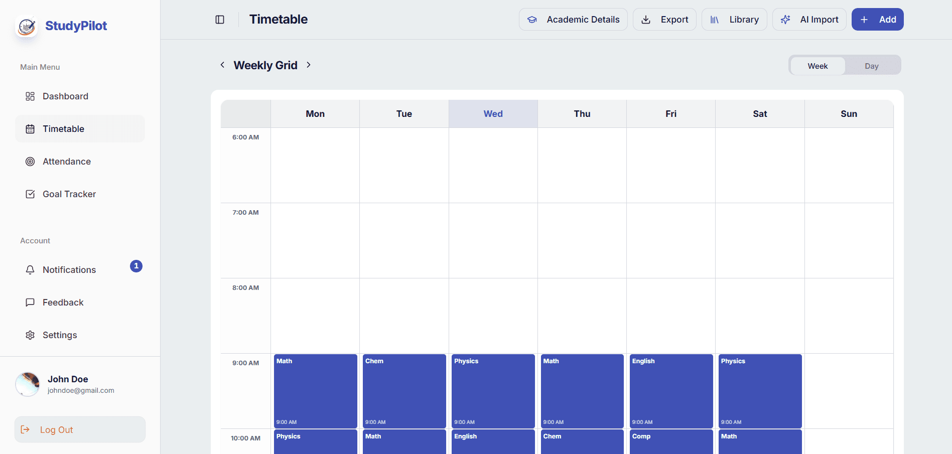 TimeTable Feature